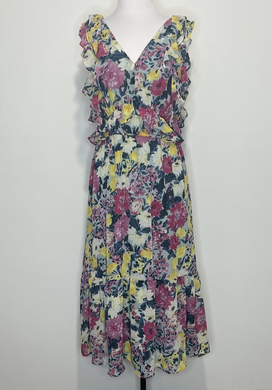 Lauren Conrad Floral High Lo Midi Lined Chiffon Dress NWT Open Back Tie Size XL